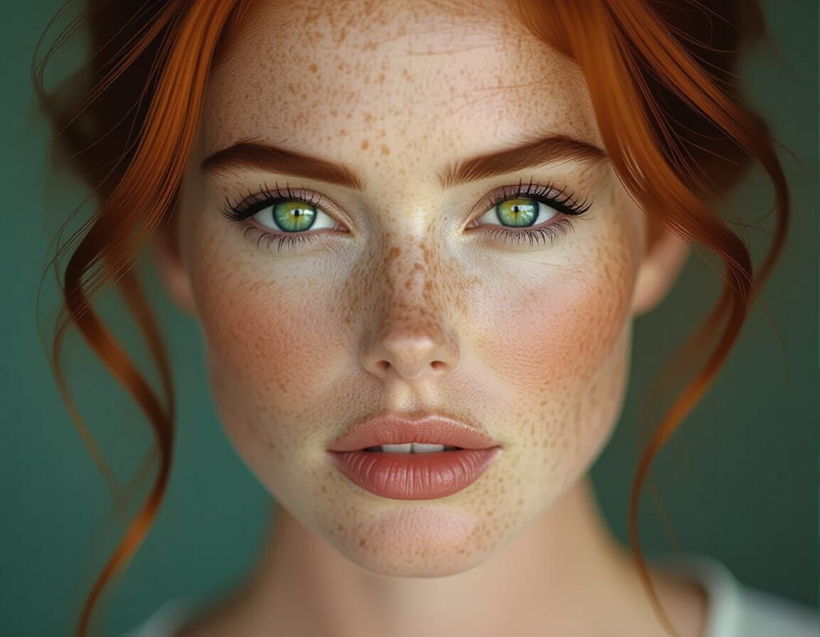 Striking Portrait of a Redhead with Emerald Eyes