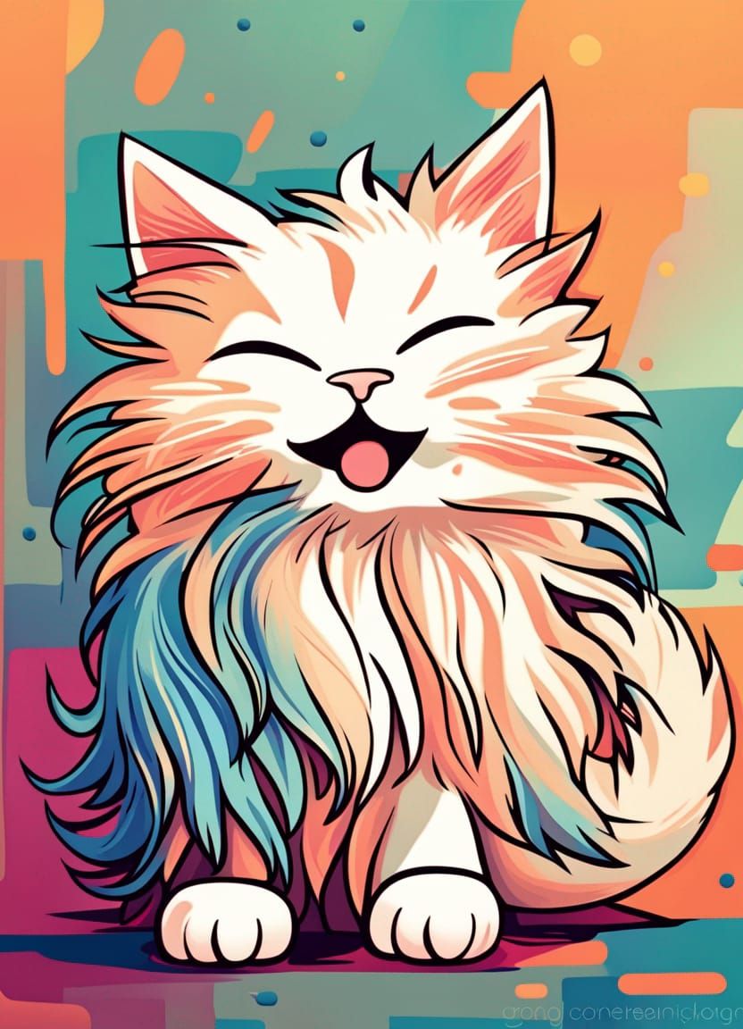 Friendly Winking Chibi Cat in Abstract Art