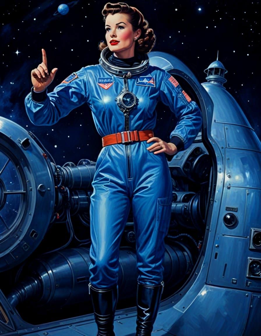 Retro-SciFi Pinup in Spacesuit Oil Portrait