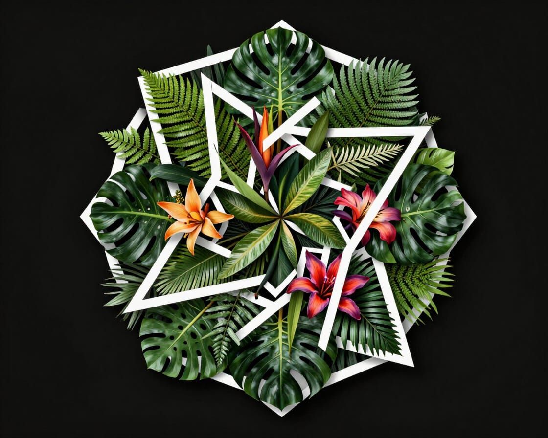 Tropical Leaf Mandala with Geometric Shapes