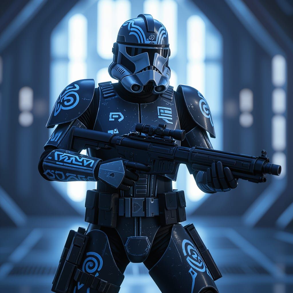 Star Wars Clone Commander in Black ARC Armor with Blue Celti...