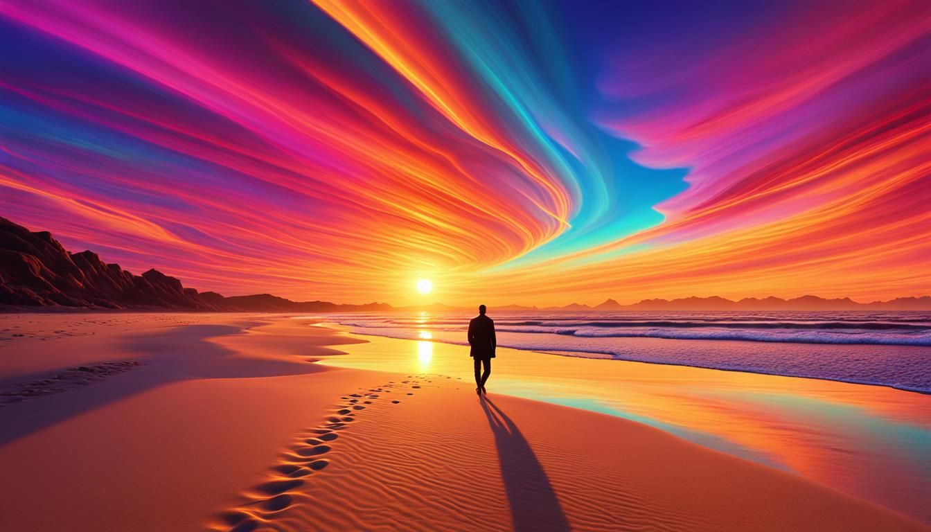 Fractalpunk Sunset: A Sci-Fi Beachscape Painting