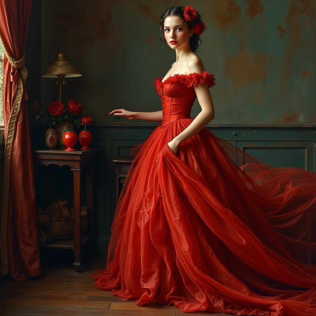 Scarlett O'Hara's Maid in Red Organza Dress