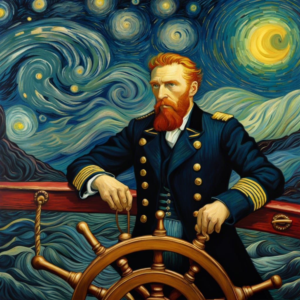 Captain Van Gogh At Sea On A Starry Night