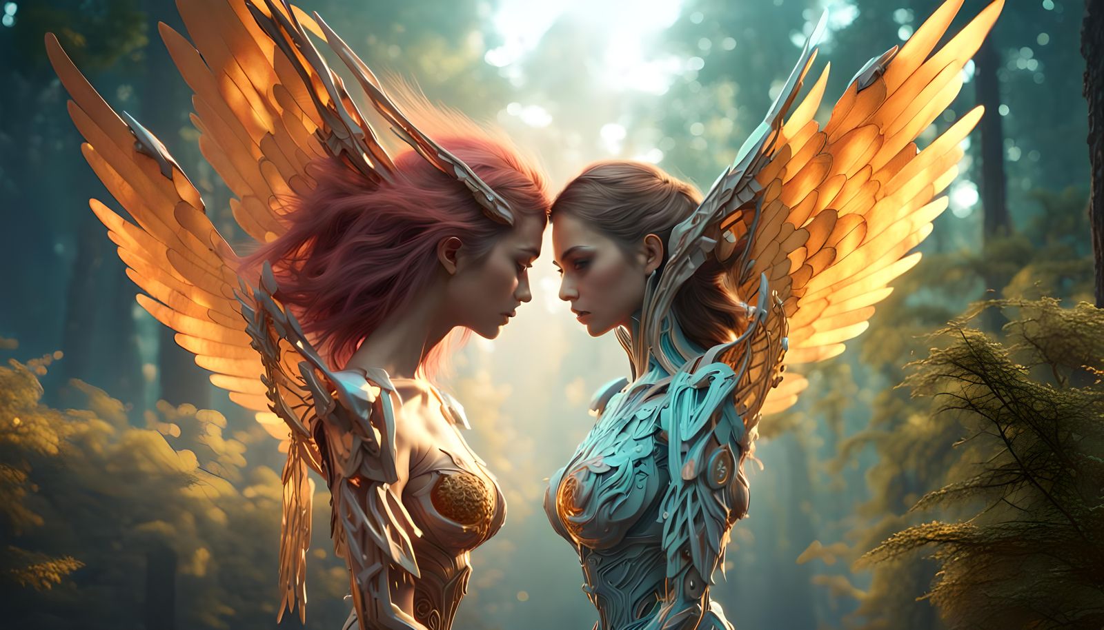 Winged Angel and Forest Goddess Descent in 3D