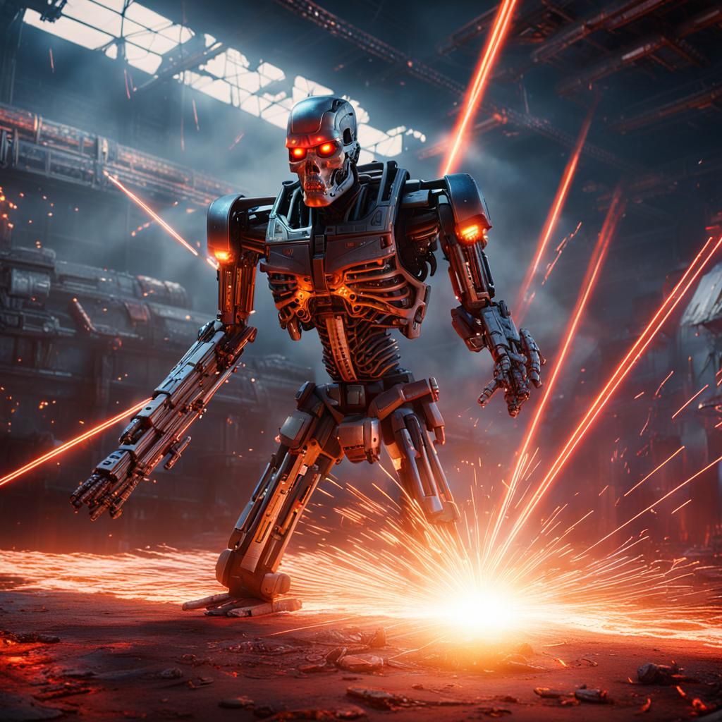 Terminator Unleashes Laser Barrage: Digital Art