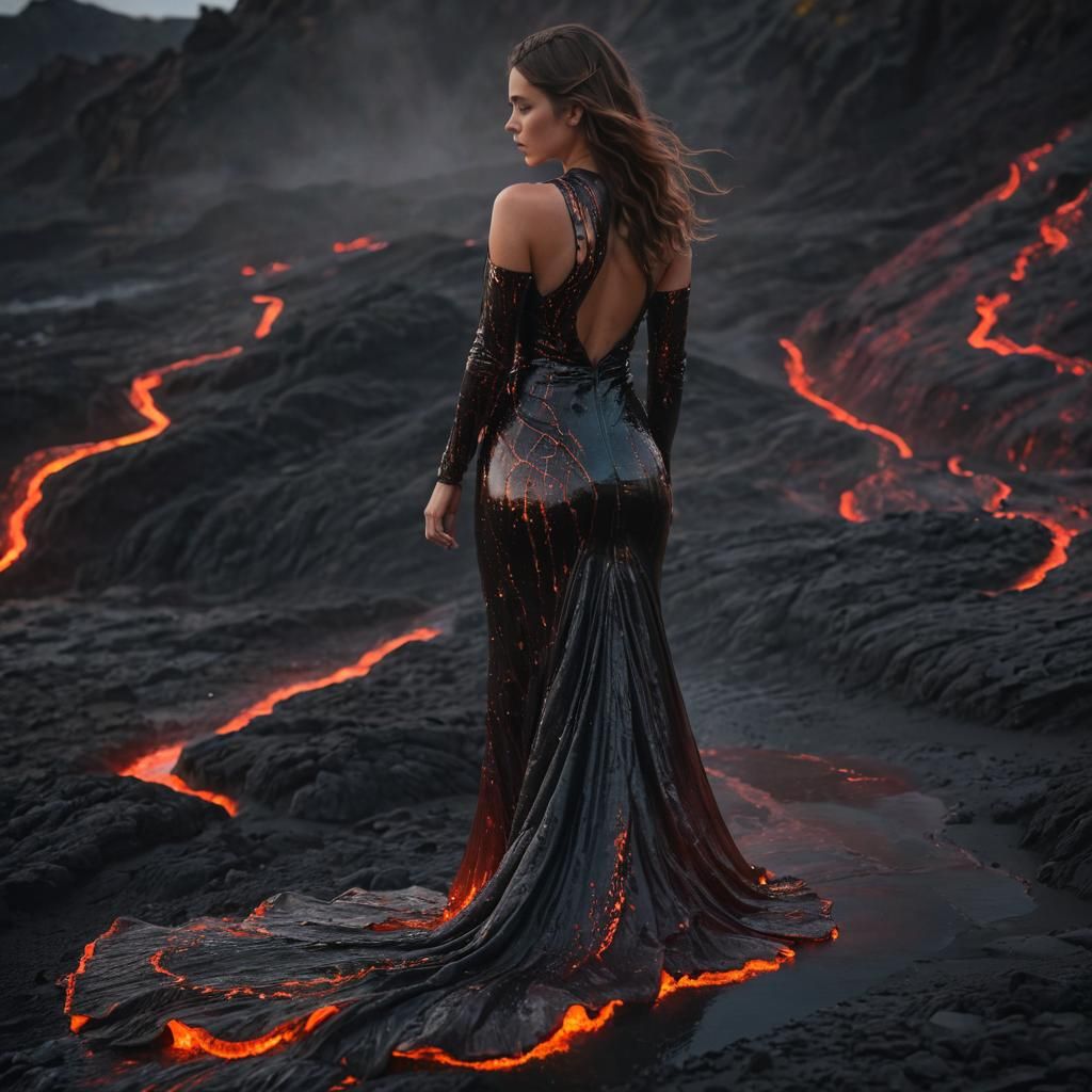 Lava Dress: Molten Beauty in 3D Anime Style
