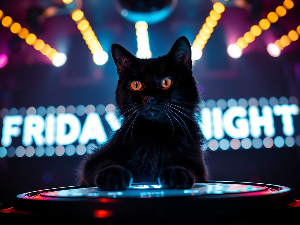 Black Disco Cat on Friday Night