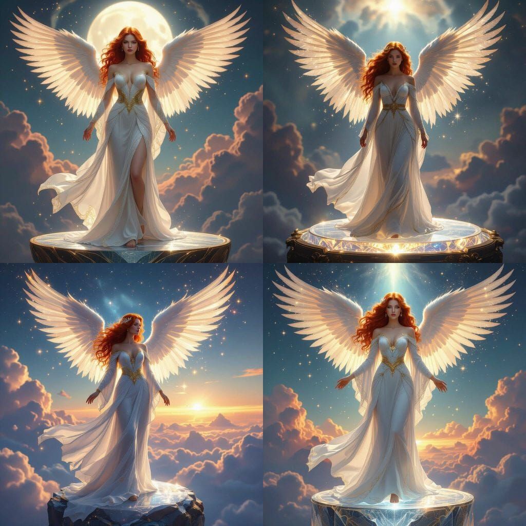 Red Haired Angel in Ethereal Heaven with Cosmic Dust