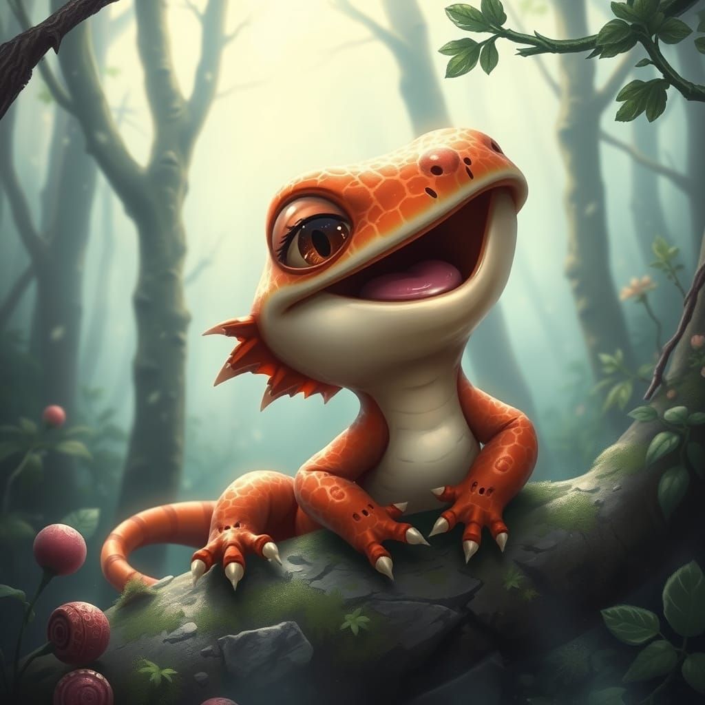 Laughing Salamander in Ethereal Forest Landscape
