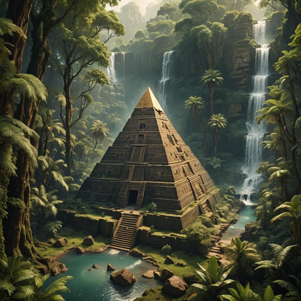Egyptian Pyramid in Primeval Forest Landscape