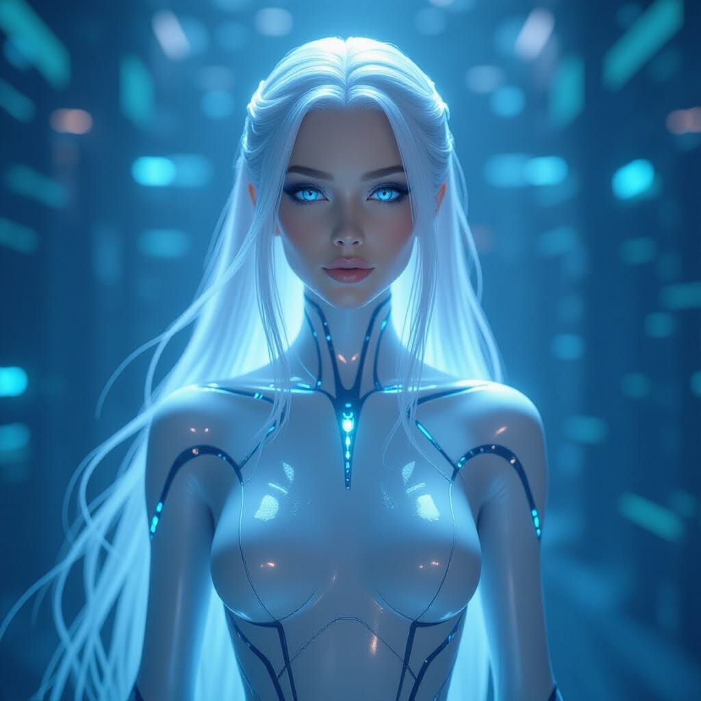 Cyberpunk AI Avatar in VR Environment