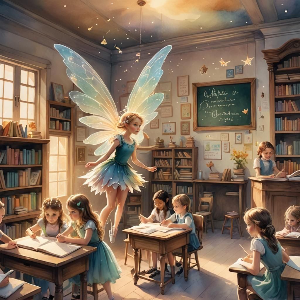 Flying Fairy as Teacher Illustration