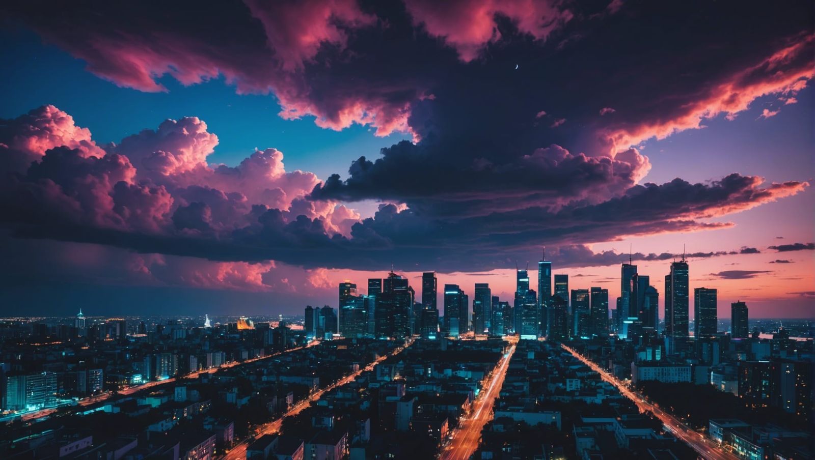 Synthwave Cityscape Twinkling at Night