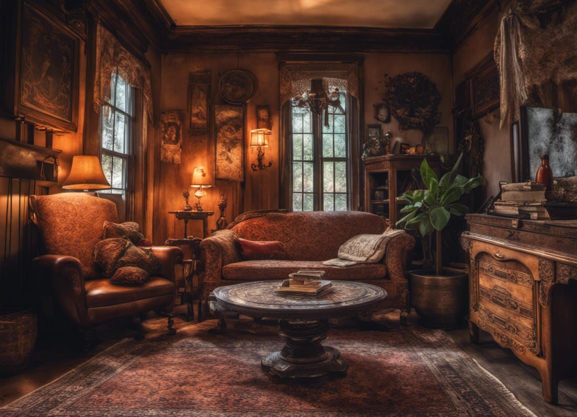 Cozy Bohemian Living Room at Magic Hour