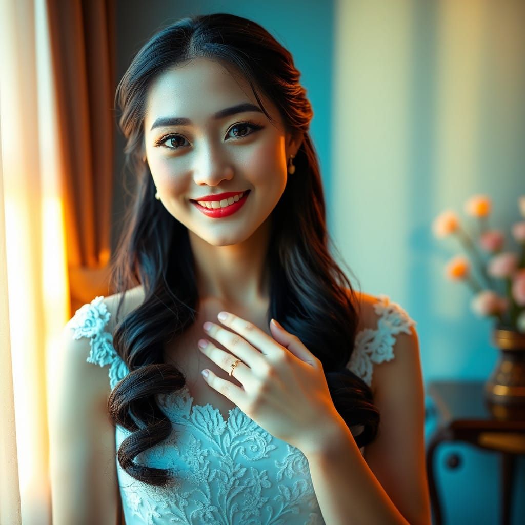 Elegant Asian Bride in Soft Focus, Inspired by Makoto Shinka...