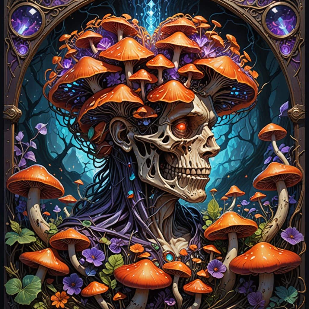 Enchanted Heart in Vibrant, Glowing Mushrooms