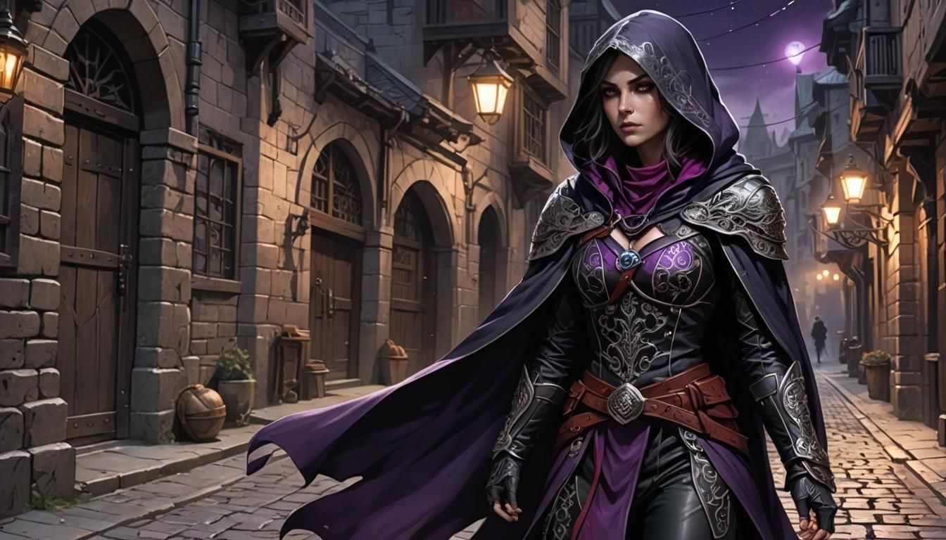 Anime Rogue in Dark Alley with Crystal Dagger