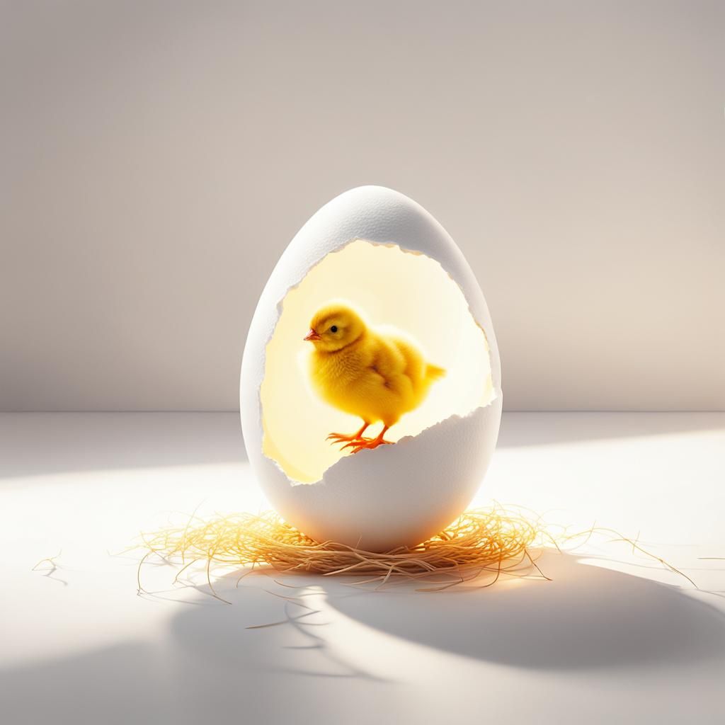 Easter Egg and Chick: 3D Render of New Life