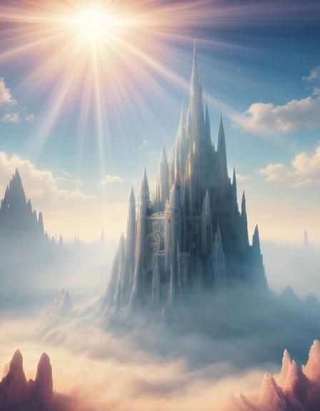 Ethereal Desert Oasis with Divine Light