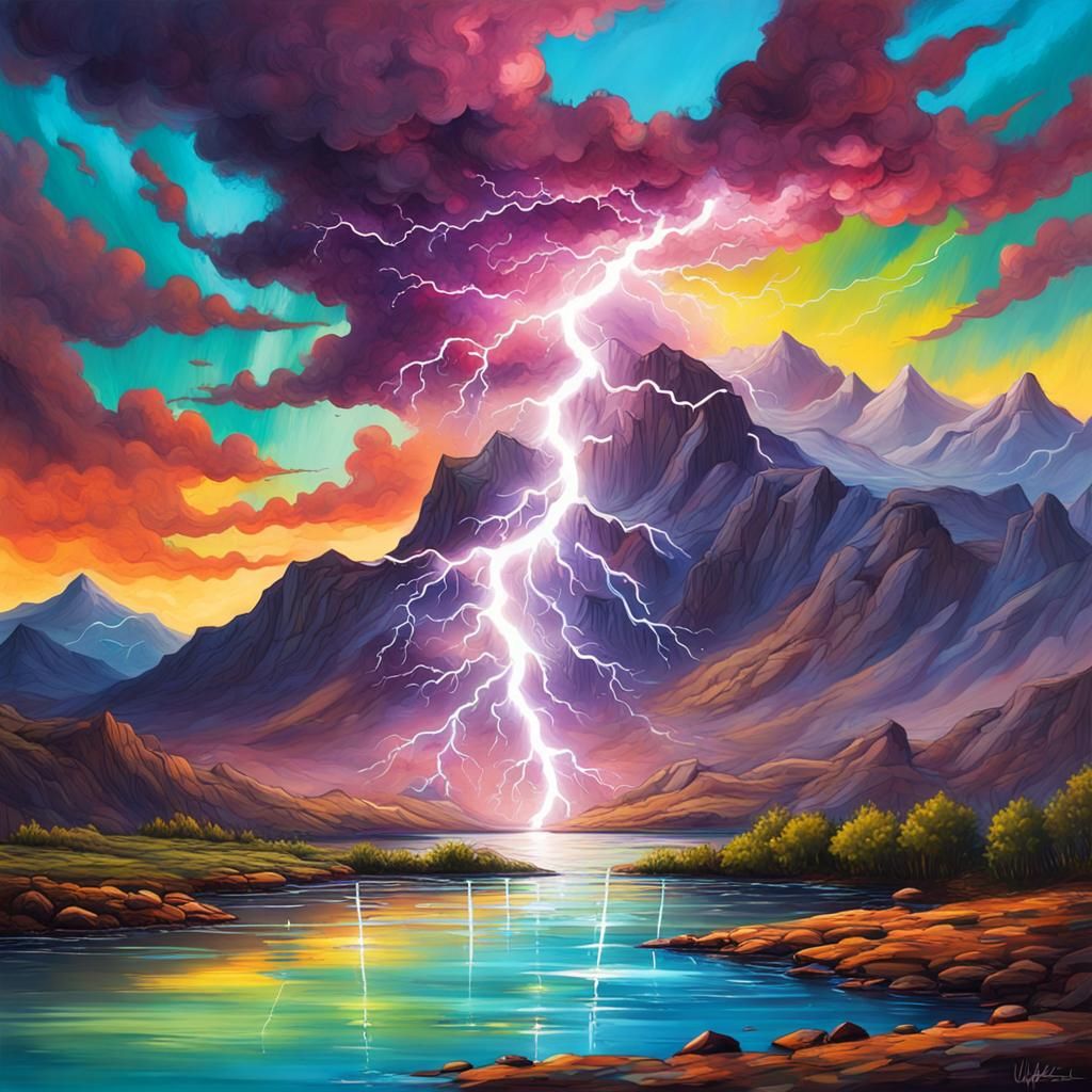 Lightning Strikes Water: Colorful Graffiti Art