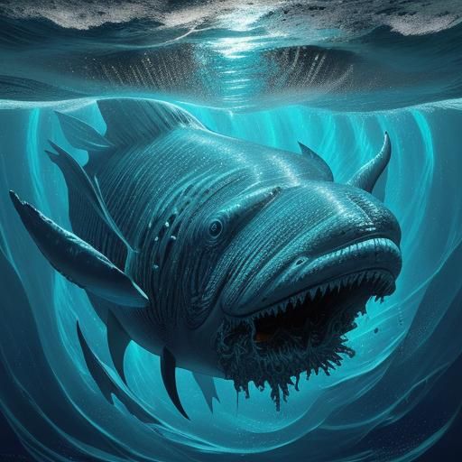 Bioluminescent Whale Tail in Surreal Underwater Scene