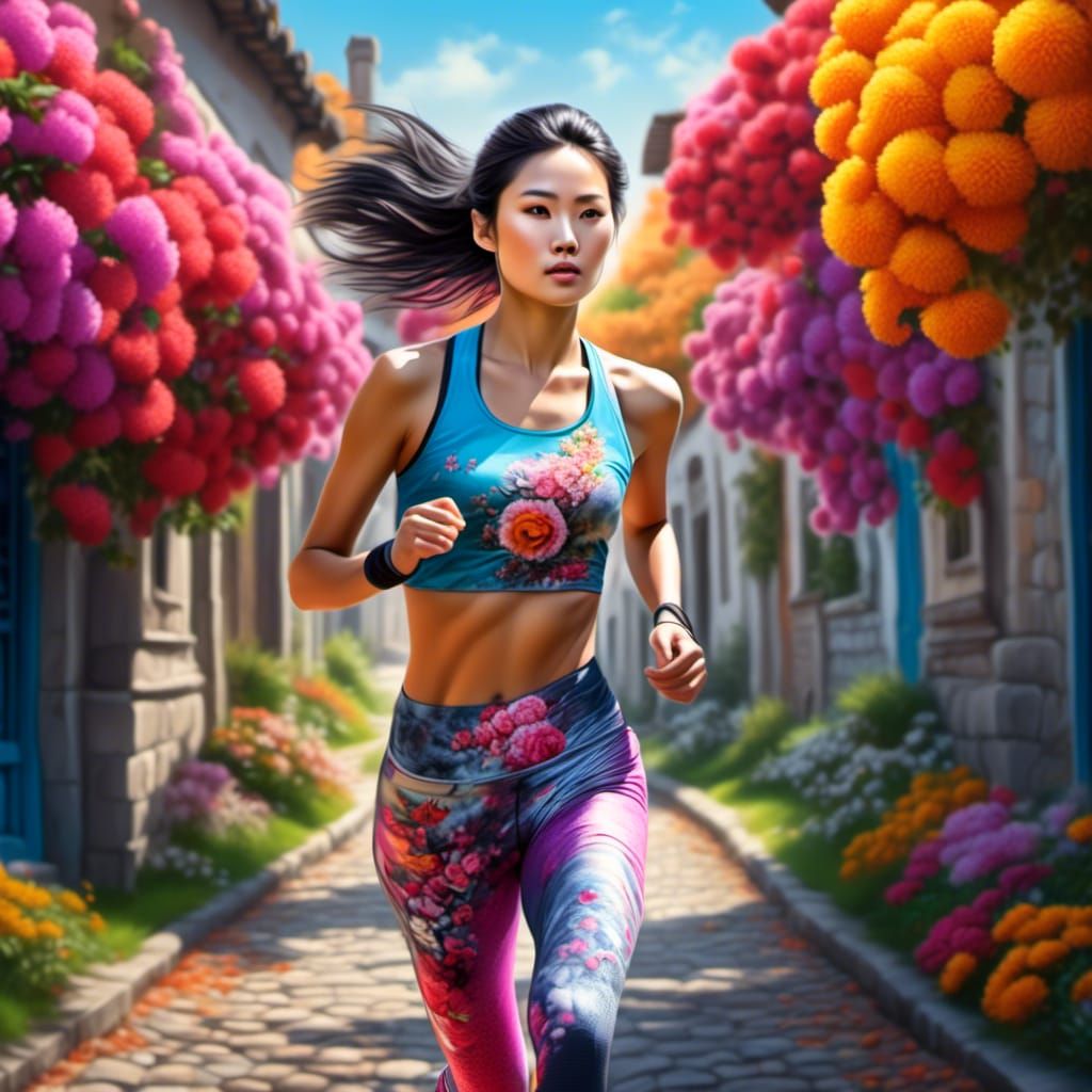 Asian Woman Jogging in H.R. Giger Style