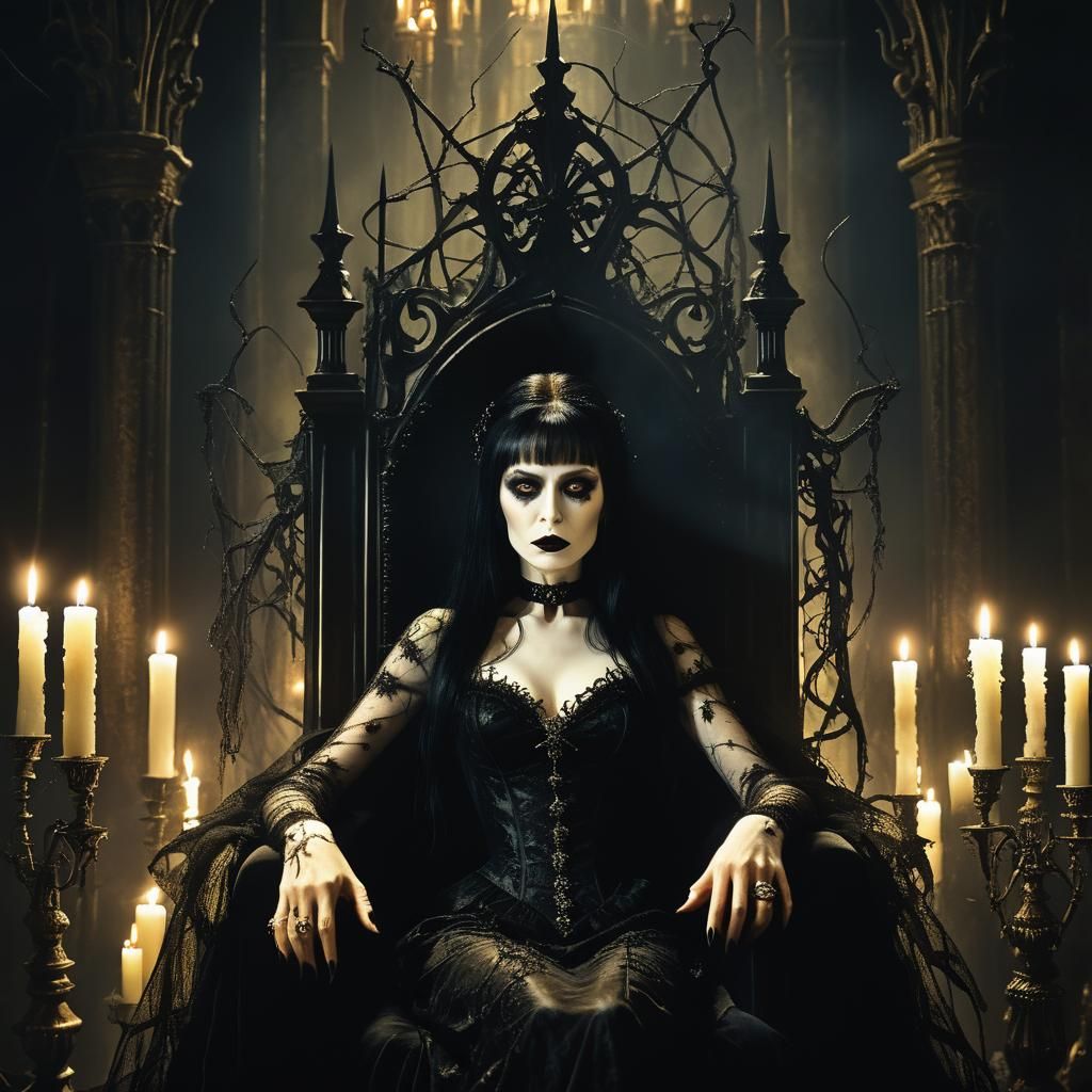 Elvira's Gothic Portrait in Dark Romanticism Style