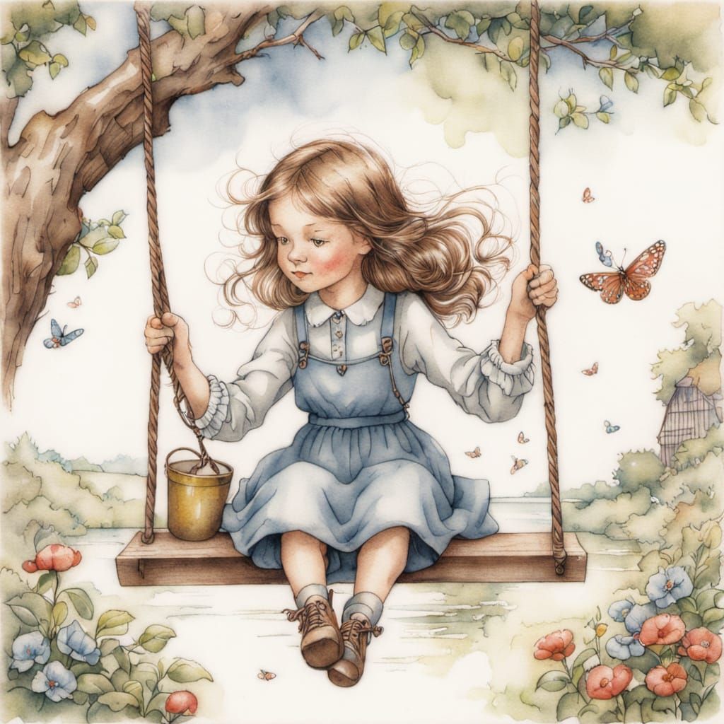 Girl on a Swing: Watercolor Children's Book Illustration
