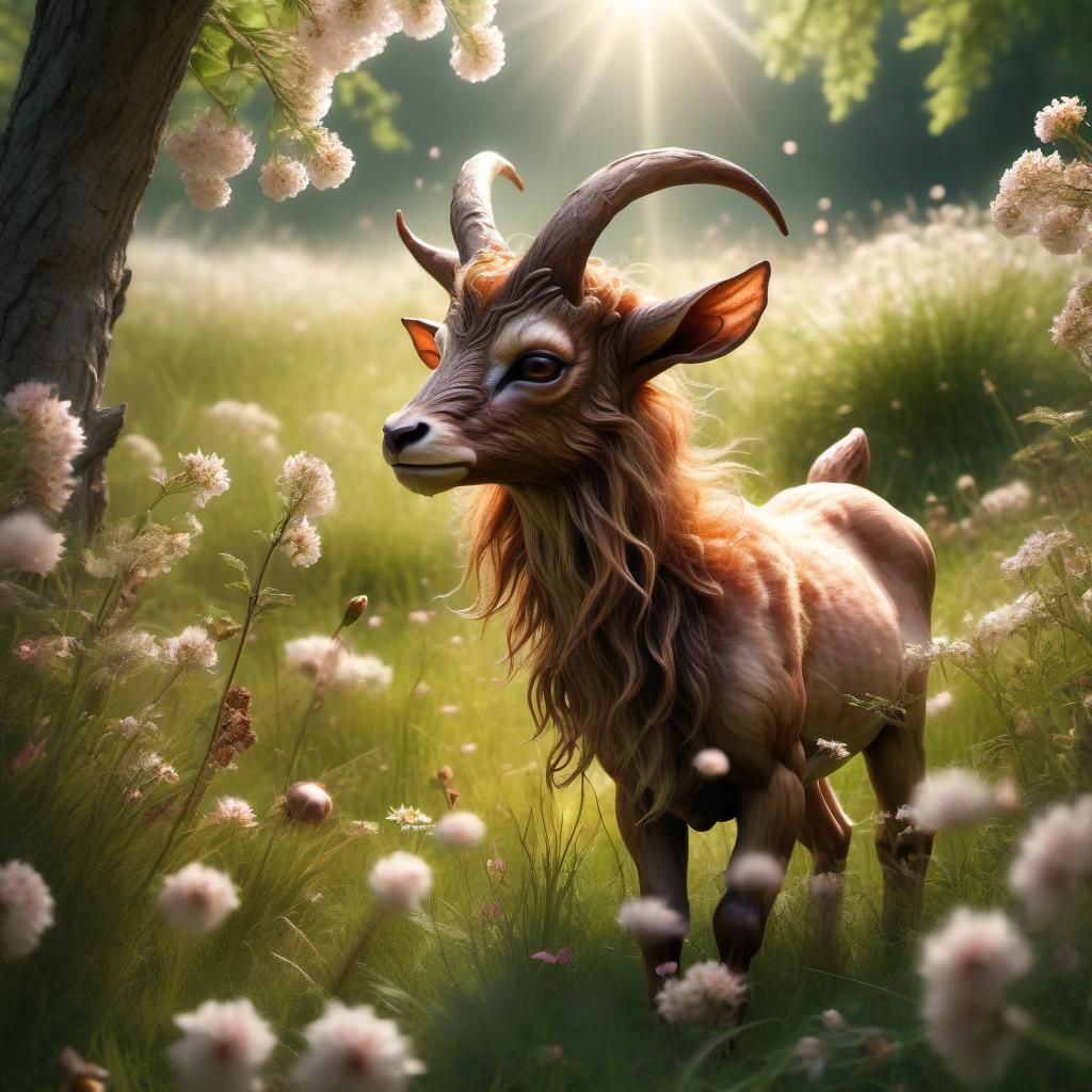 Faun in Summer Meadow Fantasy: Hyperrealistic Image