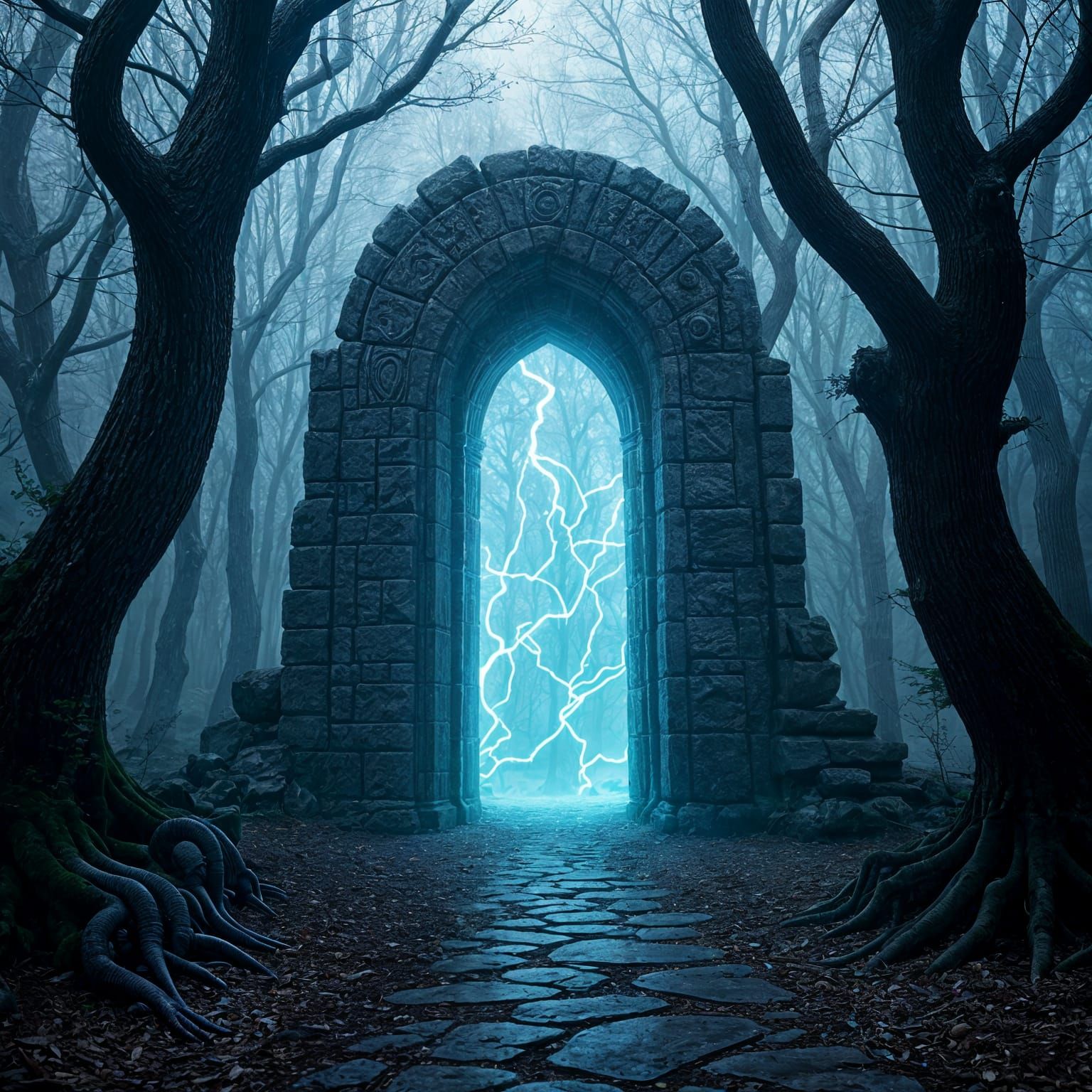 Enchanted Forest Portal with Glowing Runes