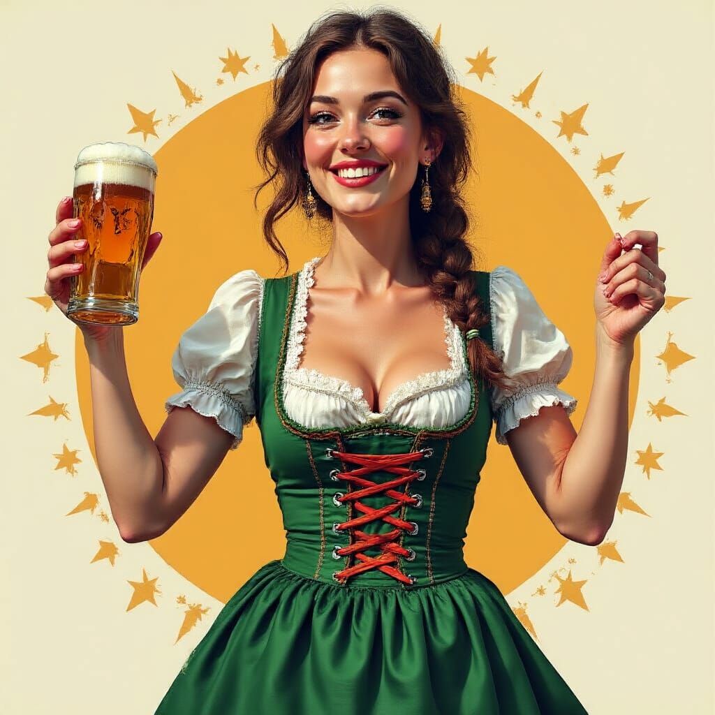 Woman in Green Dirndl Celebrating Oktoberfest