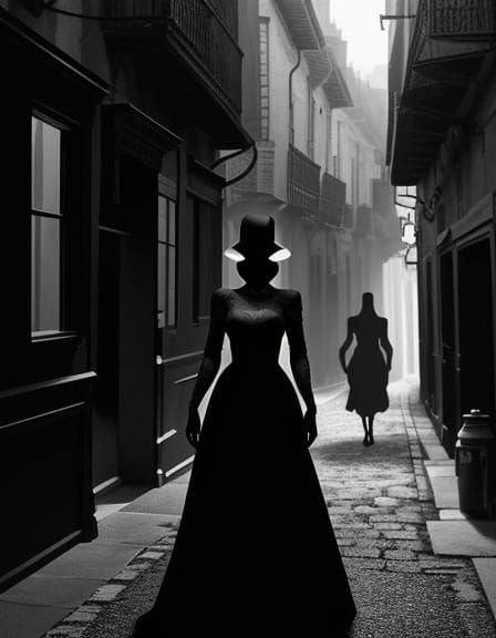 Mysterious Woman Fading into Dark City Shadows