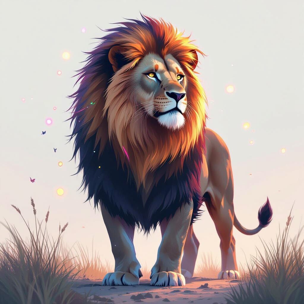 Lion with Iridescent Mane in Digital Art Style