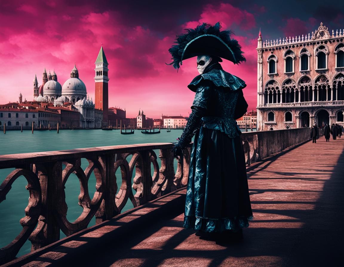 Venice Carnival Partygoers in Shadows: Digital Matte Paintin...