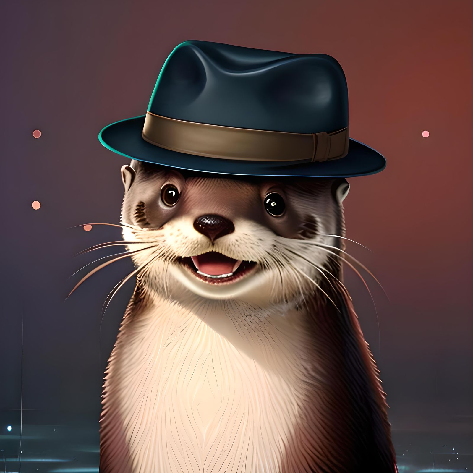 Anthropomorphic Otter Singing in the Rain