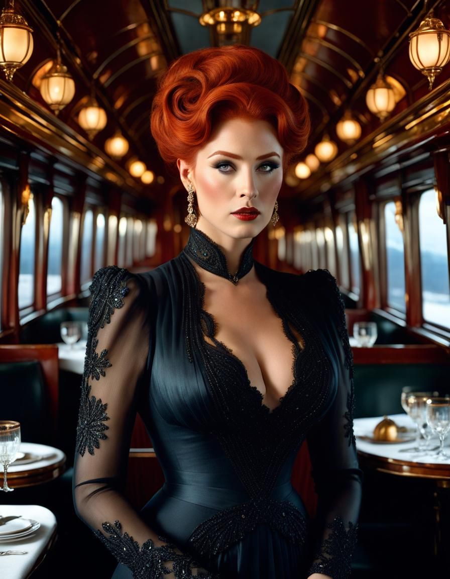 Red-Haired Woman in 1909 Orient Express Dining Car