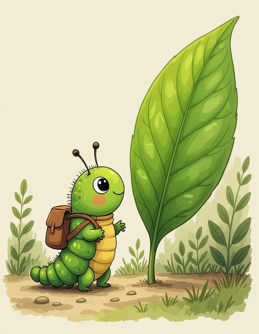 Adorable Caterpillar's Adventure in Beatrix Potter Style
