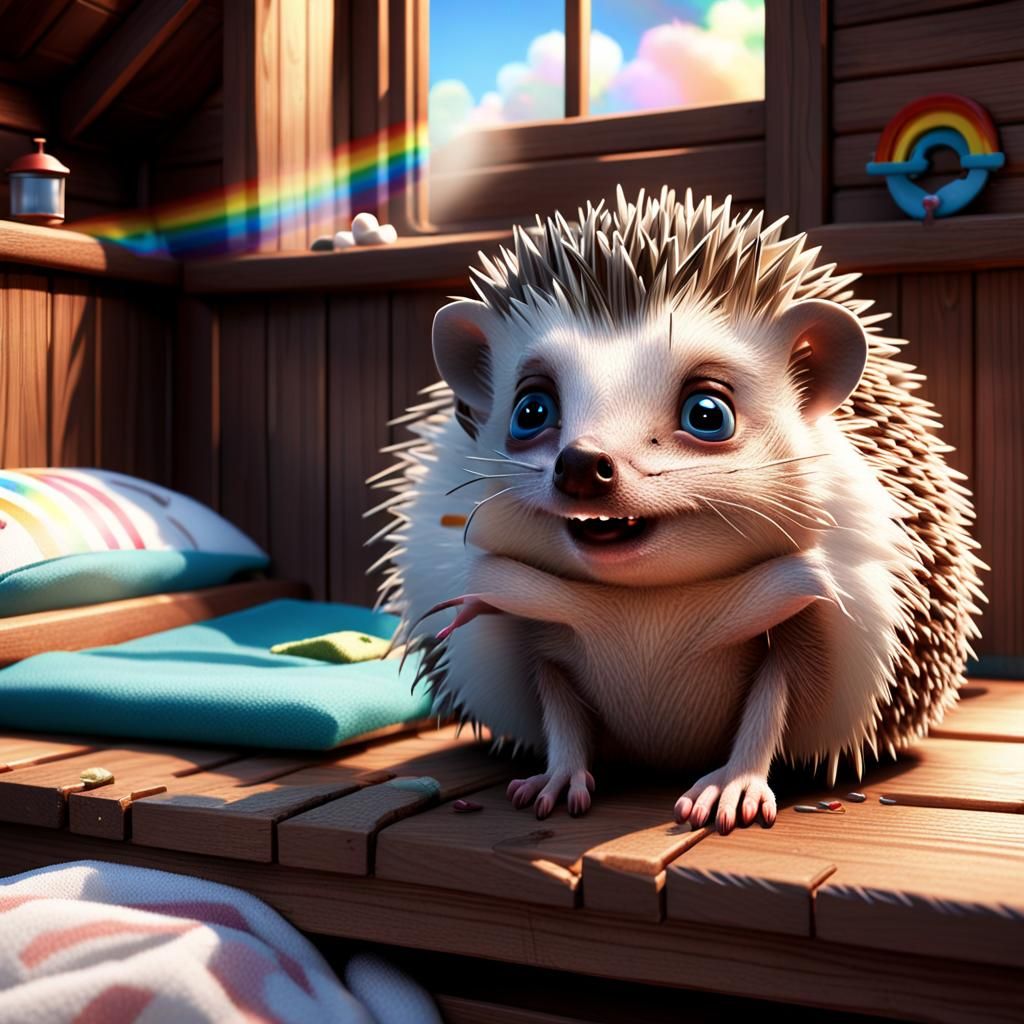 Injured Hedgehog Resting Indoors: 3D Digital Art