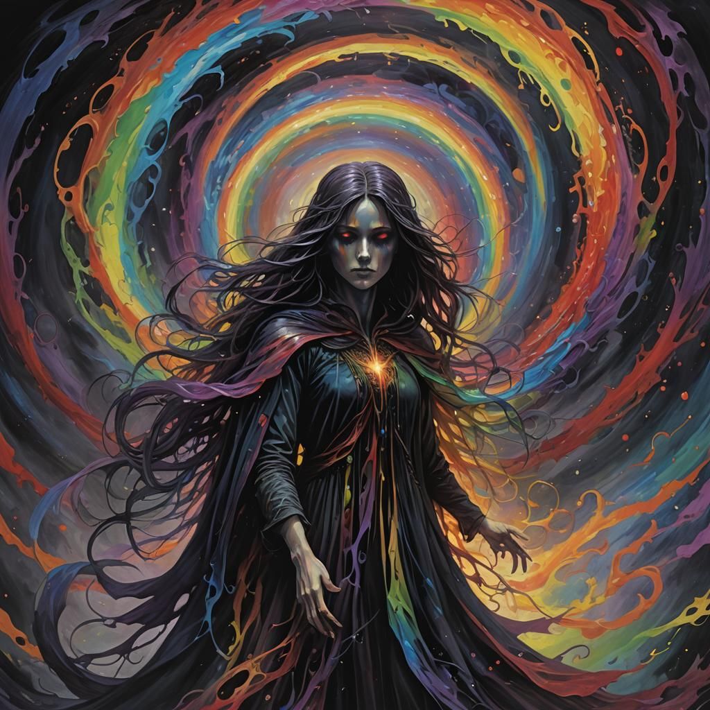 Dark Figure Summons Rainbow Vortex