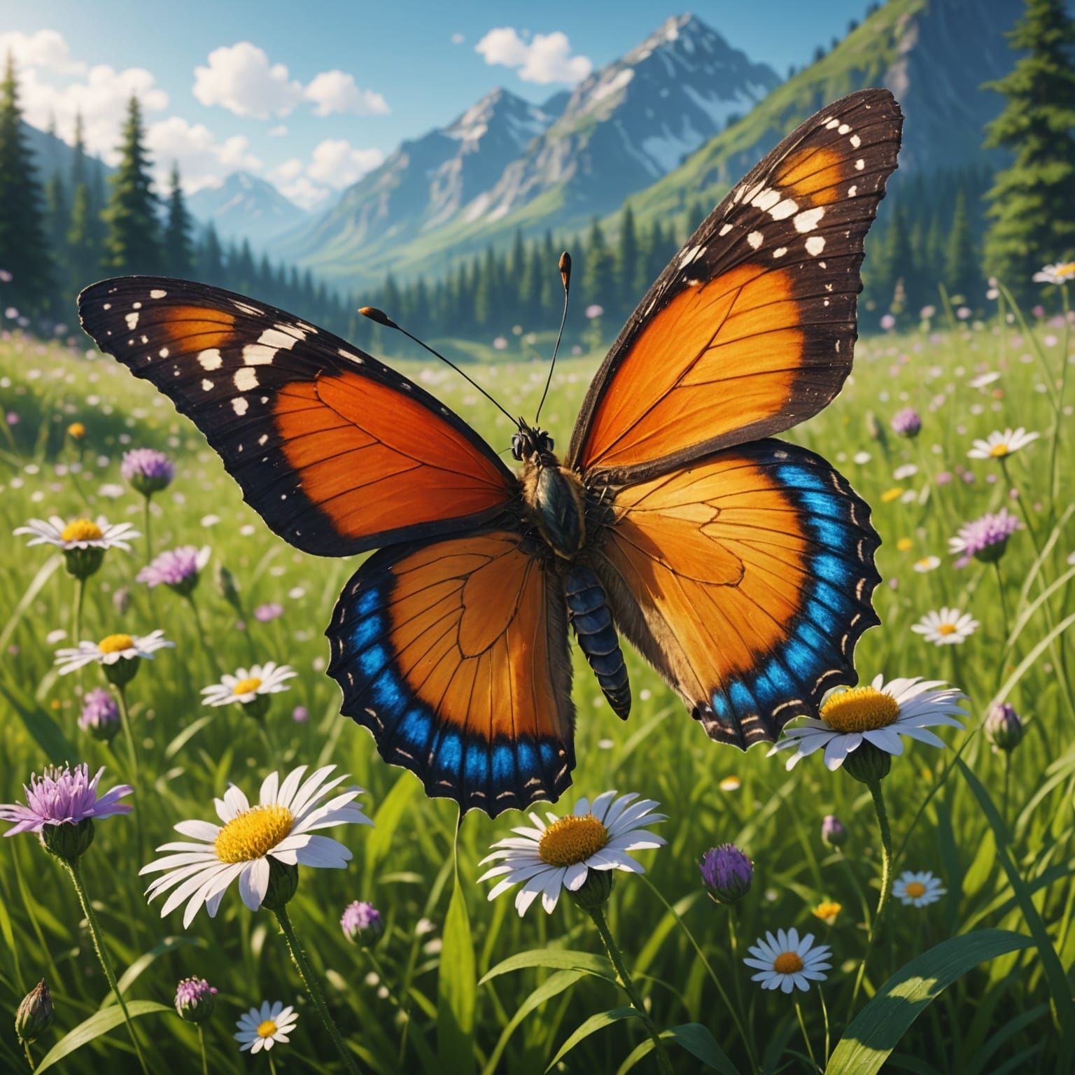 Majestic Butterfly in Meadow: 3D Anime Art