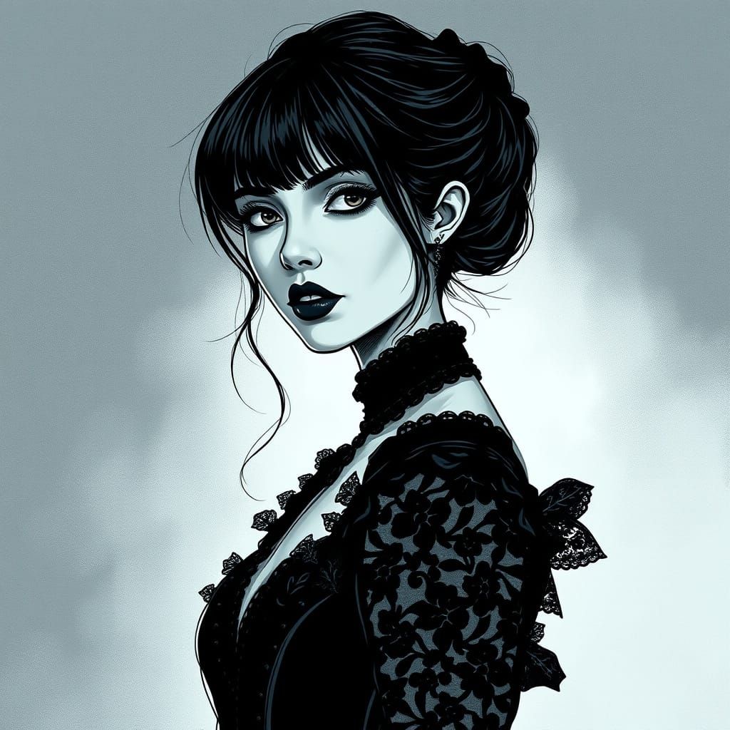 Elegant Gothic Woman in Black and White