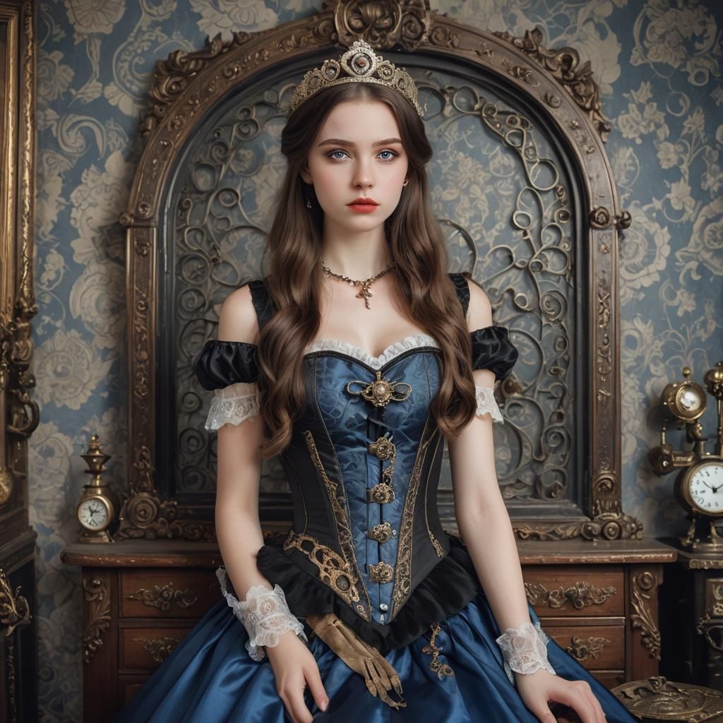 Steampunk Russian Woman in Classical Bedroom