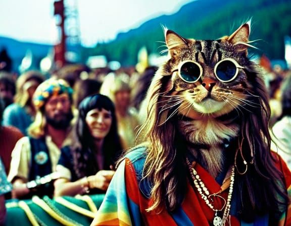 Hippie Cat at Woodstock Festival in Kodachrome