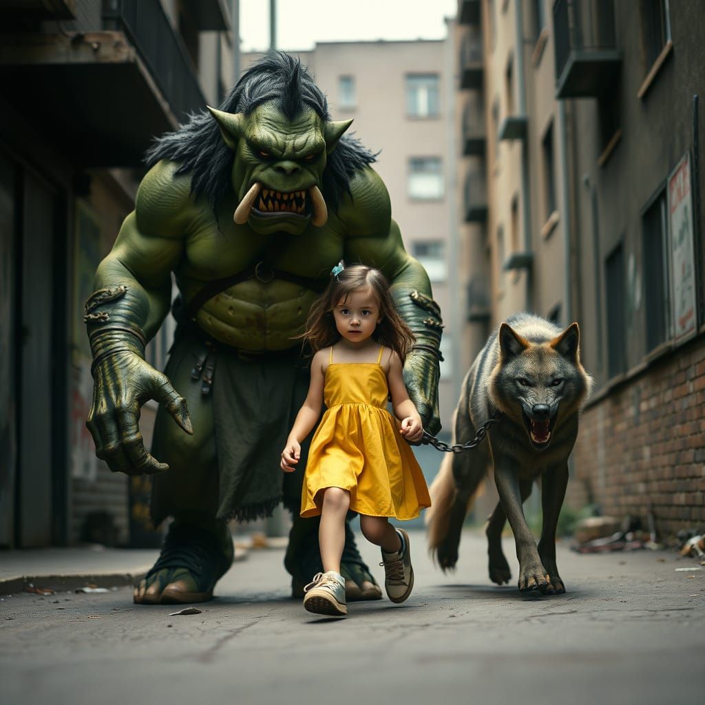 Innocence Surrounded by Dark Fantasy in a Cyberpunk Aestheti...