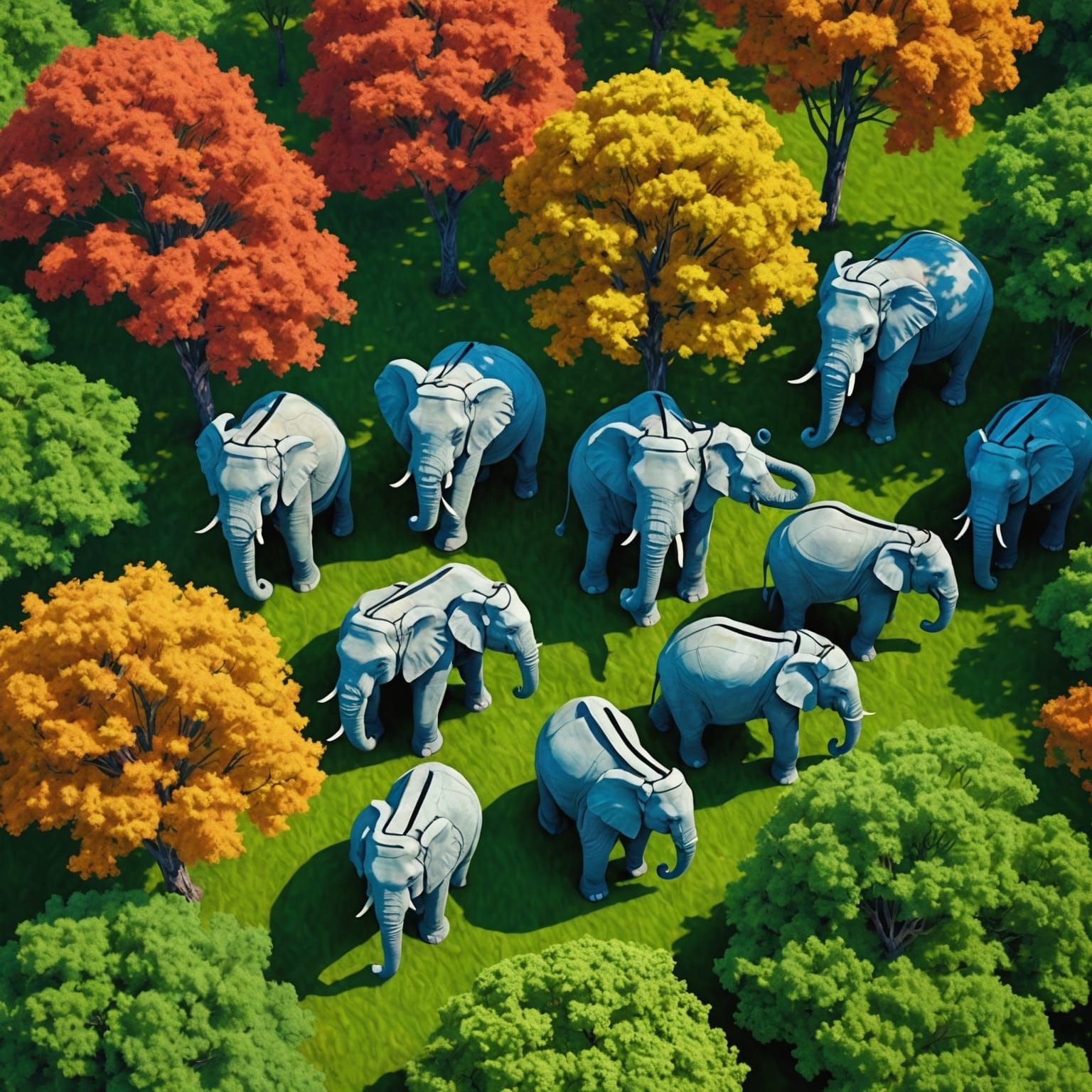 Majestic Elephants in Futuristic Sci-Fi Landscape
