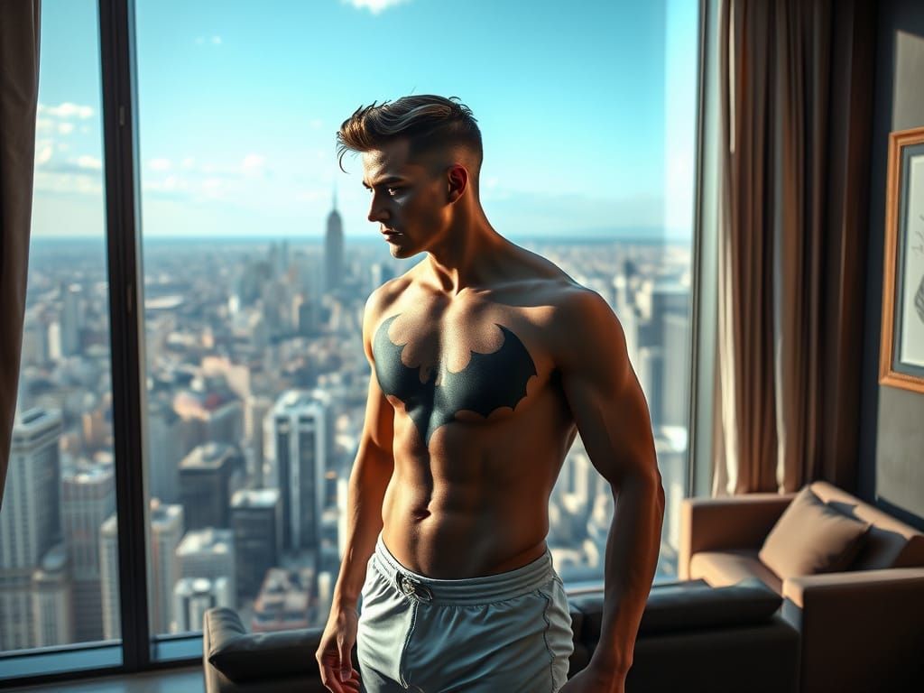 Handsome German Athlete in Gothic Makeup with Black Bat Tatt...