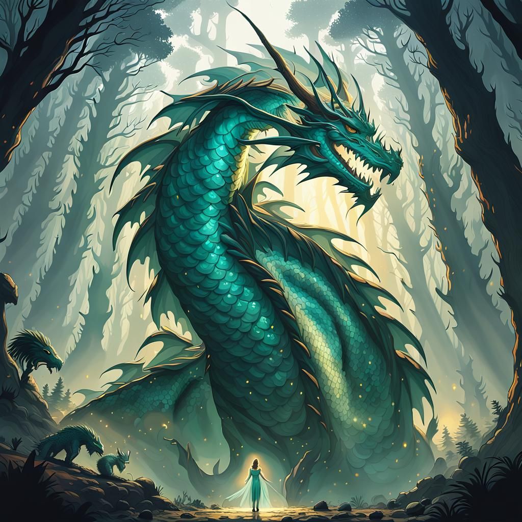 Fantasy Dragon Rider in Mystical Forest