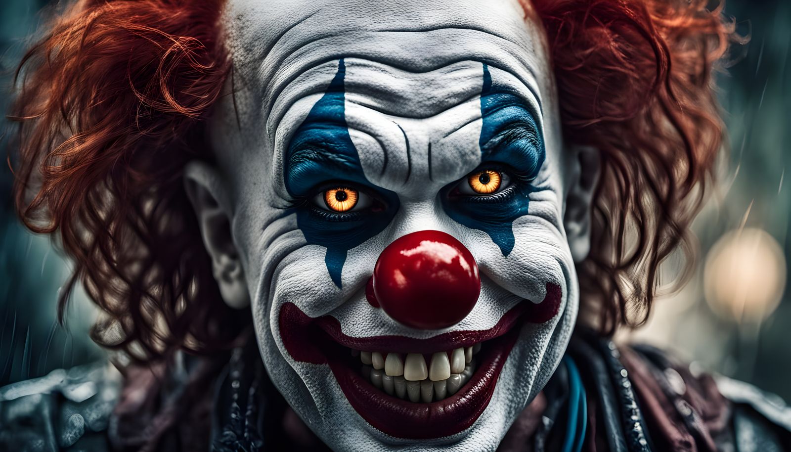 Macabre Clown Portrait in Dark Vibrant Colors