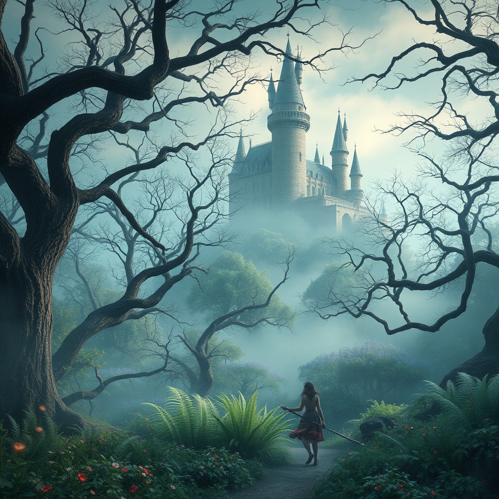 Mystical Forest with Castle in Dreamlike Realm